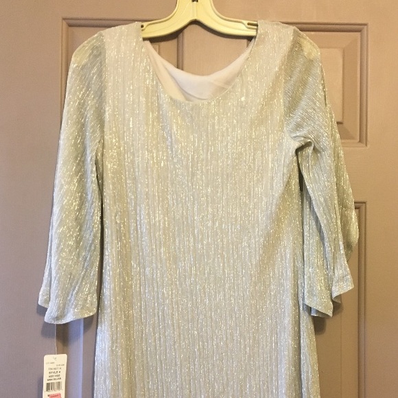 NWT Prelude Silver Bell Sleeve Flowy Sparkle Dress - Picture 2 of 8